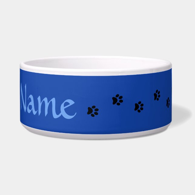 Blue Paw Print Personalized Pet Bowl (Right)
