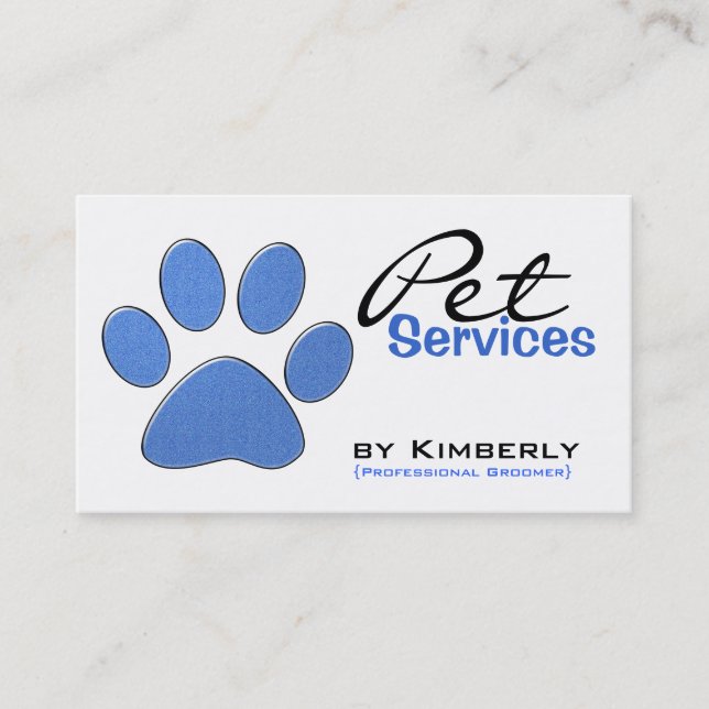 Blue Paw Print Pet Grooming Business Cards (Front)