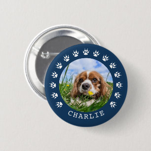 Blue Paw Prints Frame Pet Photo 2 Inch Round Button