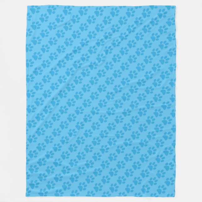 Blue Paw Prints on Blue Pattern Fleece Blanket (Front)