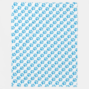 Blue Paw Prints on White Pattern Fleece Blanket