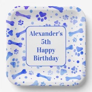 Blue Paw Prints Personalized Birthday Party Paper Plate