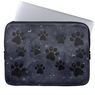 Blue Paw Stars Moon Watercolor Laptop Sleeve