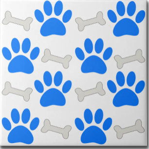 Blue Paws And Bones Seamless Pattern Custom   Tile