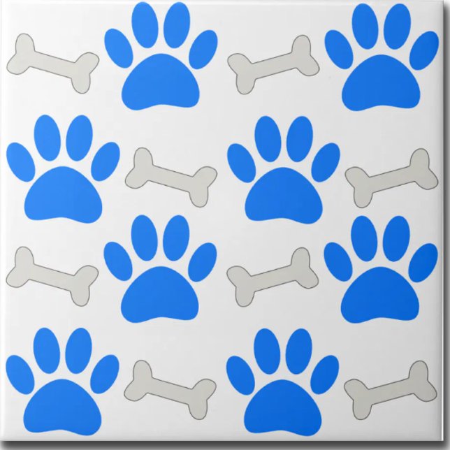 Blue Paws And Bones Seamless Pattern Custom   Tile (Creator Uploaded)
