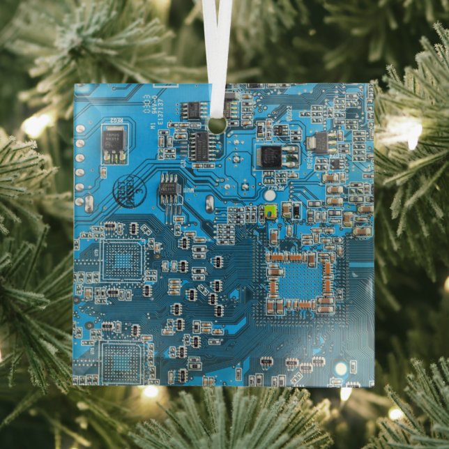 Blue PCB Circuit Board Design for IT Pros Glass Ornament (Insitu)