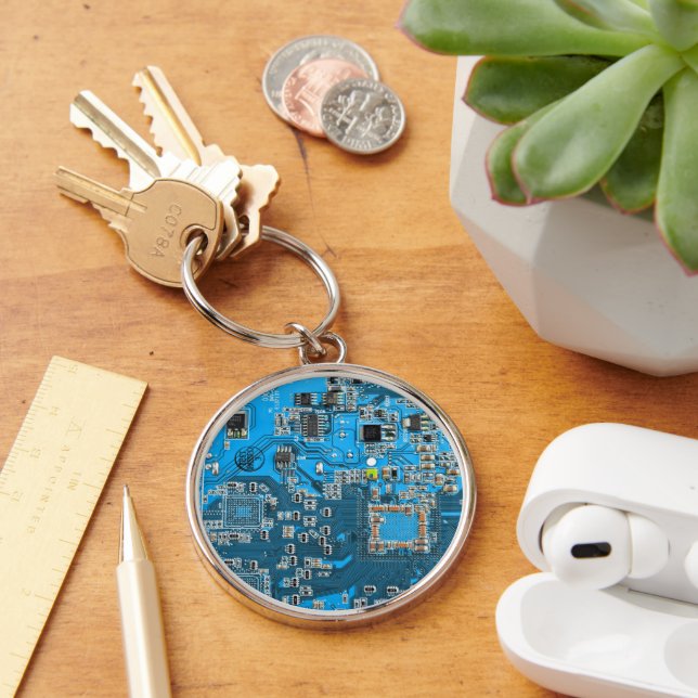 Blue PCB Circuit Board Design for IT Pros Keychain (Desk)