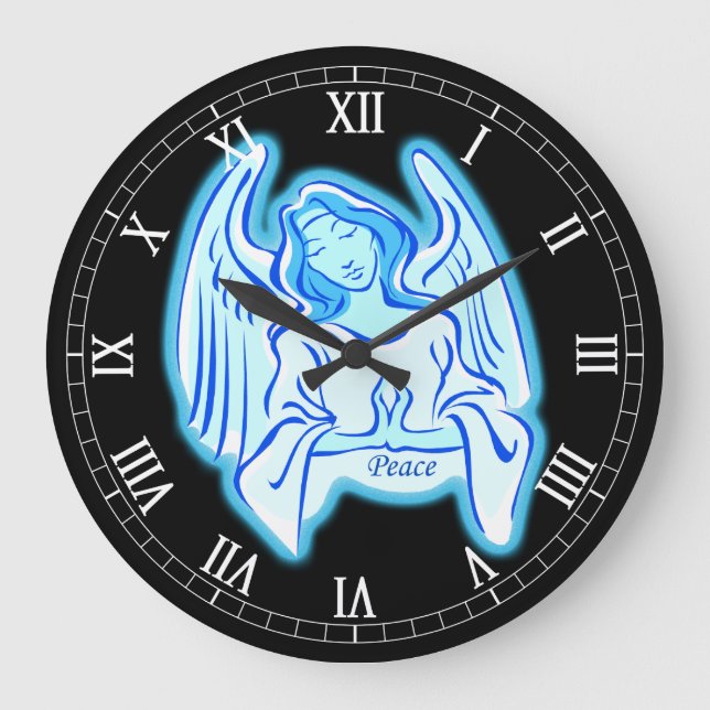 Blue Peace Angel Round Roman Numerals Clock (Front)