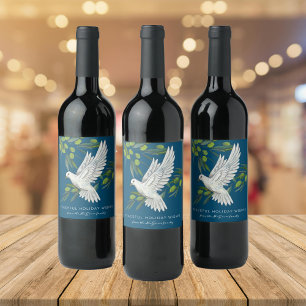 Blue Peace Dove and Olive Branches Custom Wine Label