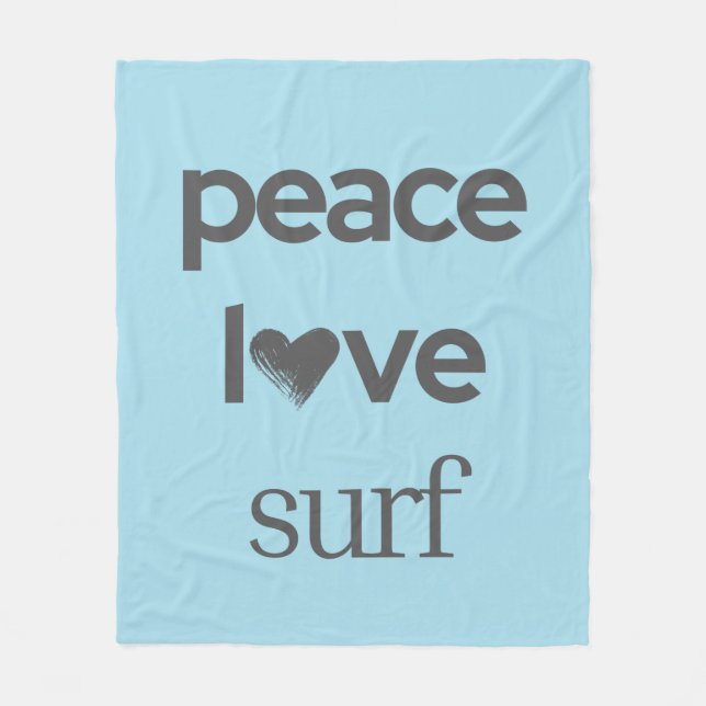 Blue Peace Love Beach - Coastal Surfer Life Cozy Fleece Blanket (Front)