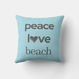 Blue Peace Love Beach Reversible Coastal Decor Throw Pillow