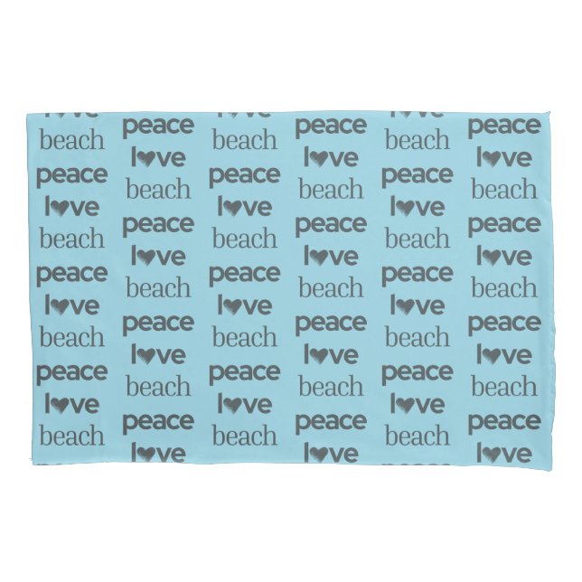 Blue Peace Love Beach Reversible Coastal Set of 2 Pillowcase (Front-Left)