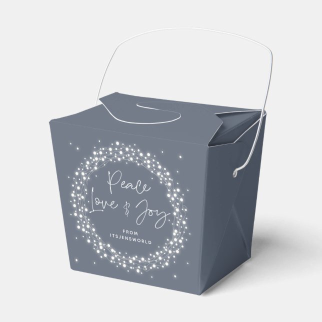 Blue Peace Love+Joy Christmas Sparkling Lights Favor Box (Front Side)