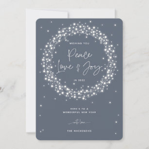 Blue Peace Love+Joy Sparkling Lights Christmas Holiday Card