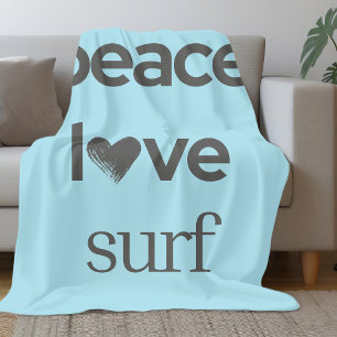 Blue Peace Love Surf Life   Coastal Surfer Graphic Fleece Blanket