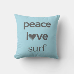 Blue Peace Love Surf   Reversible Beach House Throw Pillow