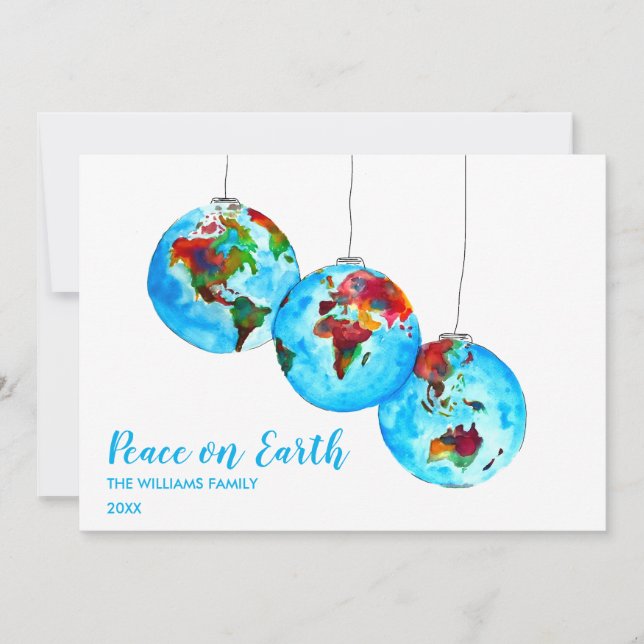 Blue Peace on Earth Watercolor Christmas Holiday (Front)