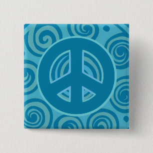 Blue Peace Sign Design 2 Inch Square Button