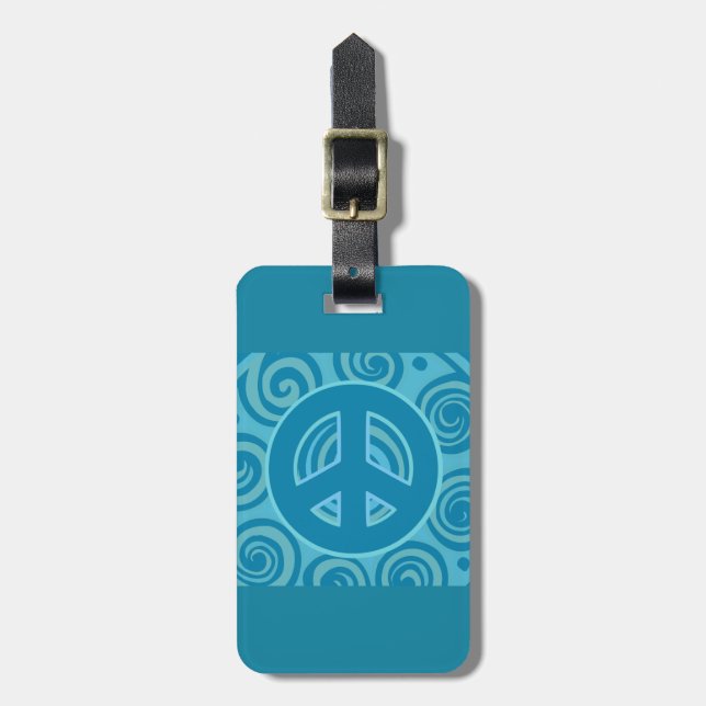 Blue Peace Sign Design Luggage Tag (Front Vertical)