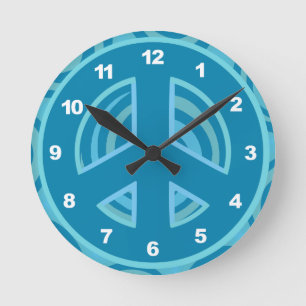 Blue Peace Sign Design Round Clock