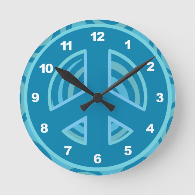 Blue Peace Sign Design Round Clock (Front)