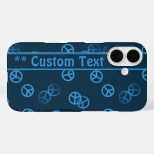 Blue Peace Sign Pattern w/ Custom Text iPhone 16 Case