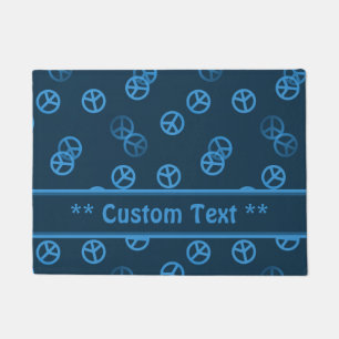 Blue Peace Sign Pattern w/ Custom Text Doormat
