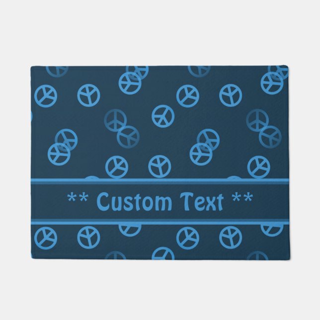 Blue Peace Sign Pattern w/ Custom Text Doormat (Front)
