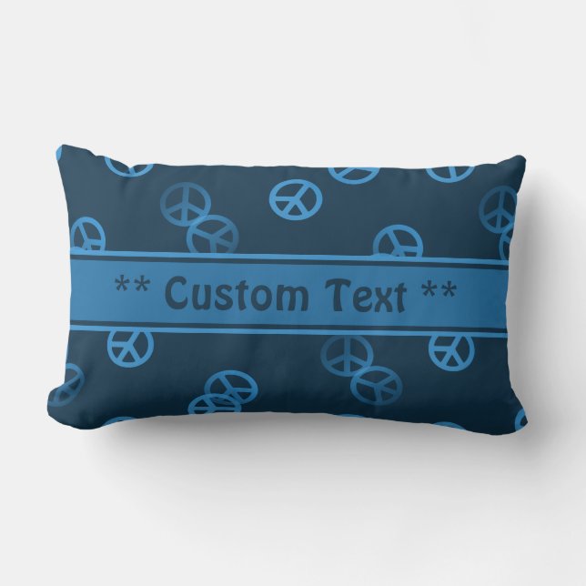 Blue Peace Sign Pattern w/ Custom Text Lumbar Pillow (Front)