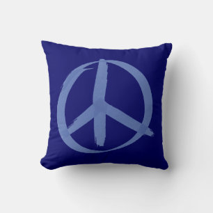 Blue Peace Sign Throw Pillow