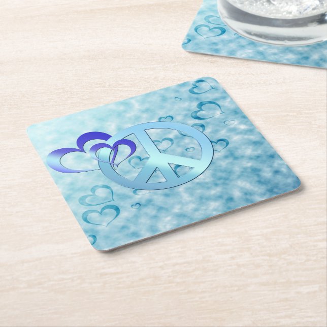 Blue Peace Square Paper Coaster (Angled)