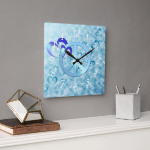 Blue Peace Square Wall Clock