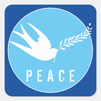 Blue Peace Symbol White Swallow Bird Olive Branch Square Sticker