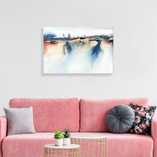 Blue Peach Atmospheric Abstract Landscape Painting Canvas Print