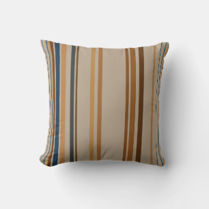 Blue, Peach,  Beige, Brown and Taupe Stripes Throw Pillow