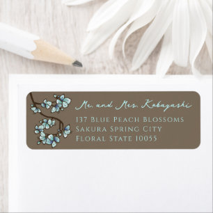 Blue Peach Blossom Flowers Asian Wedding Address