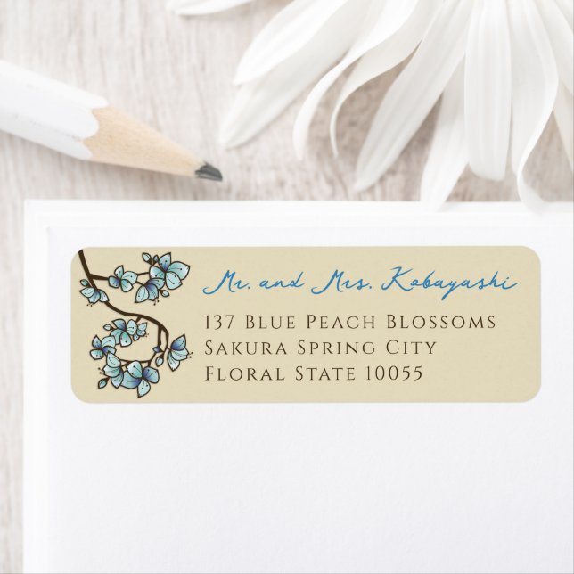 Blue Peach Blossom Flowers Asian Wedding Address (Insitu)