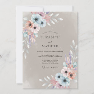 Blue Peach Blossom Wedding Invitation