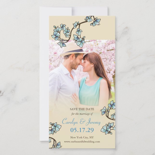 Blue Peach Blossoms Asiatique Enregistrer Le Carte (Devant)
