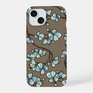 Blue Peach Cherry Blossom Elegant Sakura Floral iPhone 15 Case