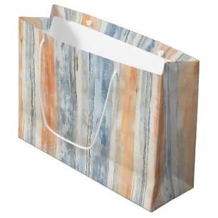 Blue Peach Cream Stripes Birthday Large Gift Bag