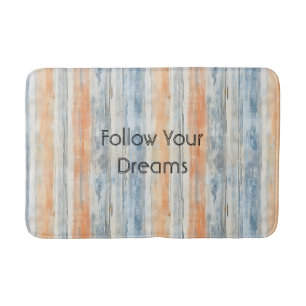 Blue Peach Cream Stripes Personalized Bath Mat