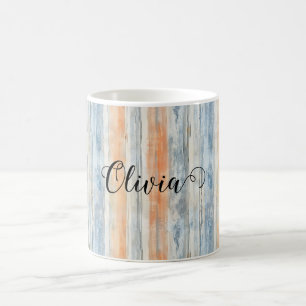 Blue Peach Cream Stripes Personalized Coffee Mug