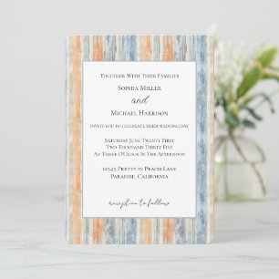 Blue Peach Cream Stripes Wedding Invitation