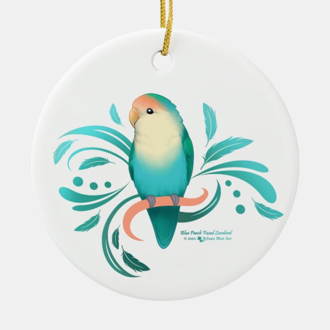 Blue Peach Faced Lovebird Ceramic Ornament (Front)