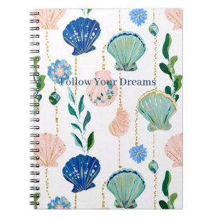 Blue Peach Floral Shells Notebook