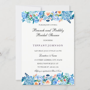 Blue Peach Peonies Brunch & Bubbly Invitation