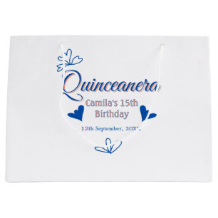 Blue peach quinceanera 15th birthday rustic mexica large gift bag