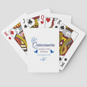 Blue peach quinceanera 15th birthday rustic mexica playing cards