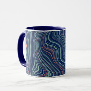 Blue & Peach Wavy Marbling Agate Abstraction Mug
